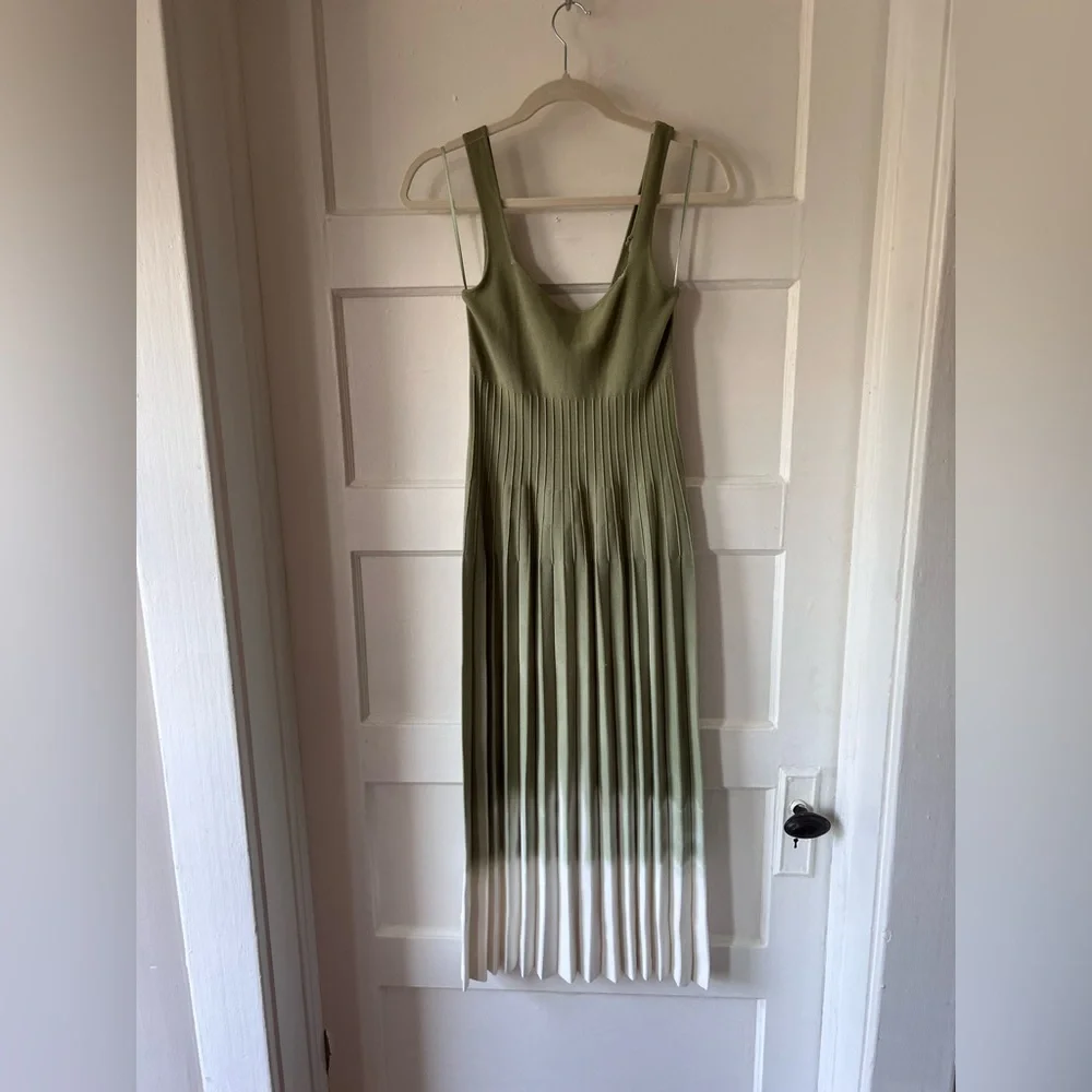 $295 STAUD Green and White Ombre Midi Dress size small - Picture 5 of 8